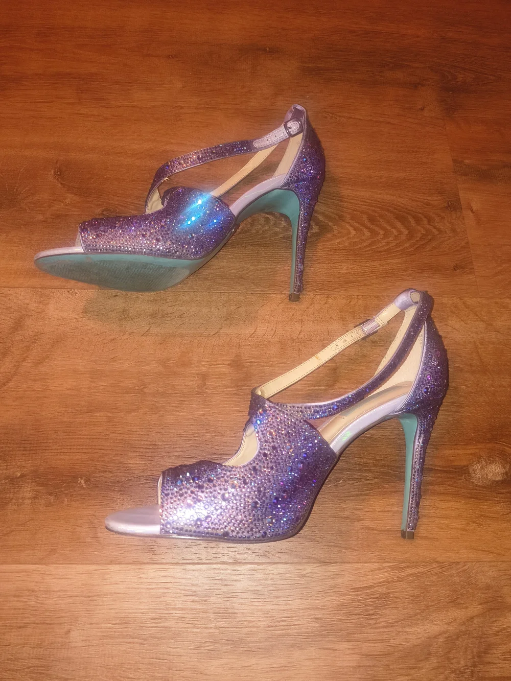 Blue by Betsey Johnson Lilac Glitter T-Strap High Heel Sandals